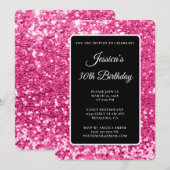 Hot Pink Chunky Glitter Zwart Wit 30ste Verjaardag Kaart (Voorkant / Achterkant)