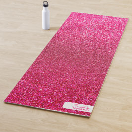 Hot Pink Close-up Glitter met Jouw naam Yoga Mat