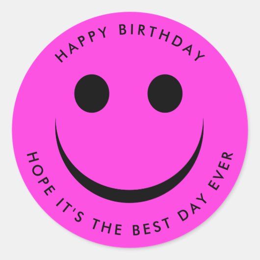 Hot Pink Colorful Happy Face Birthday Ronde Sticker (Voorkant)