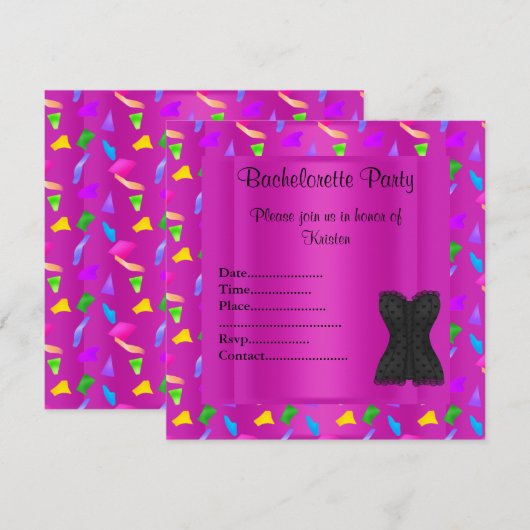 HOT PINK confetti BACHELORETTE ARTIJ INVITATIE Kaart (Voorkant / Achterkant)