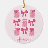 Hot Pink Coquette Pickle Jar en boog gepersonalise Keramisch Ornament (Voorkant)