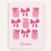 Hot Pink Coquette Pickle Jar en boog gepersonalise Notitieboek (Voorkant)