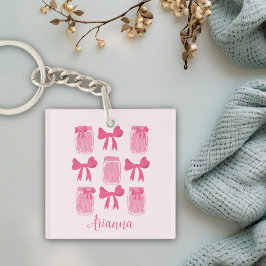 Hot Pink Coquette Pickle Jar en boog gepersonalise Sleutelhanger