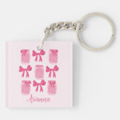 Hot Pink Coquette Pickle Jar en boog gepersonalise Sleutelhanger (Achterkant)
