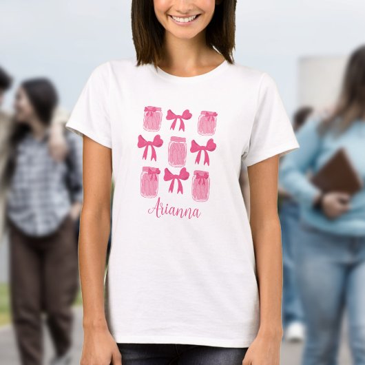 Hot Pink Coquette Pickle Jar en boog gepersonalise T-shirt