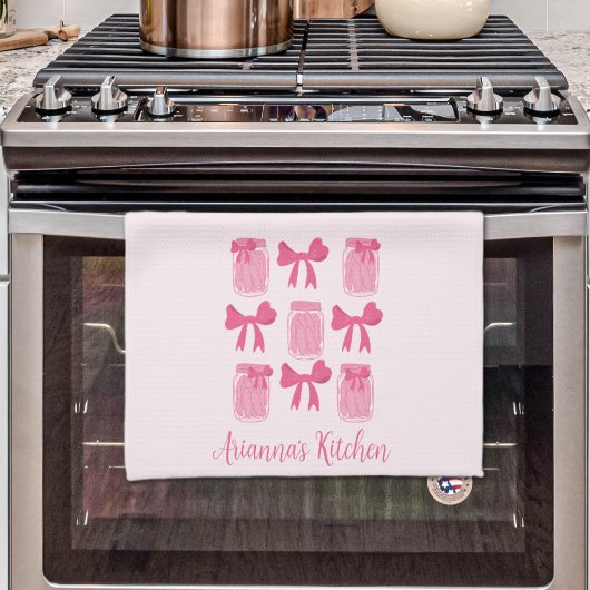 Hot Pink Coquette Pickle Jar en boog gepersonalise Theedoek