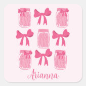 Hot Pink Coquette Pickle Jar en boog gepersonalise Vierkante Sticker (Voorkant)