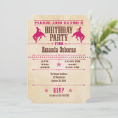 Hot Pink  Cowboy Birthday Uitnodiging (Staand voorkant)