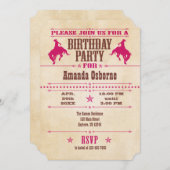 Hot Pink  Cowboy Birthday Uitnodiging (Voorkant / Achterkant)