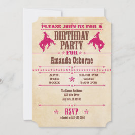 Hot Pink Cowboy Birthday Uitnodiging