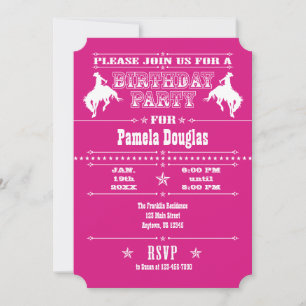 Hot Pink Cowboy Rodeo Birthday Party Uitnodiging