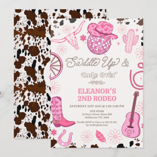 Hot Pink Cowgirl Disco Ball 2e Rodeo Verjaardag Kaart (Voorkant / Achterkant)