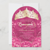 Hot Pink Crown Butterflies Elegant Quinceanera Kaart (Voorkant)