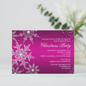 Hot Pink Crystal Snowflake Kerstdiner Party RSVP Kaartje (Staand voorkant)