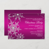 Hot Pink Crystal Snowflake Kerstdiner Party RSVP Kaartje (Voorkant / Achterkant)