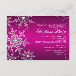 Hot Pink Crystal Snowflake Kerstdiner Party RSVP Kaartje