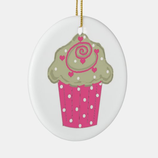 Hot Pink Cupcake Keramisch Ornament (Rechts)