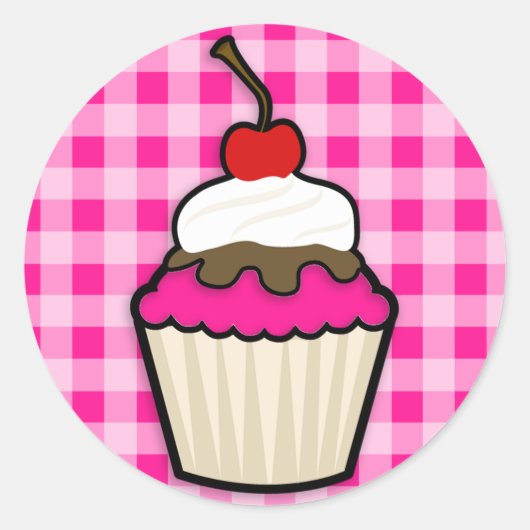 Hot Pink Cupcake Ronde Sticker (Voorkant)