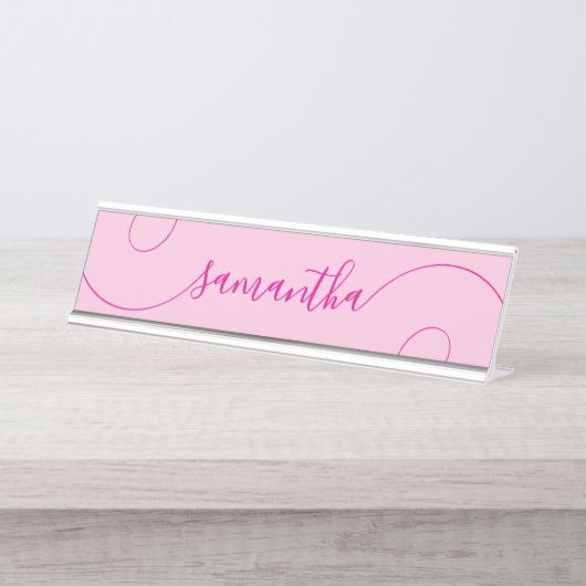 Hot Pink Curly Signature Bureau Naambordje (Voorkant)