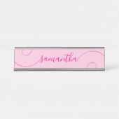Hot Pink Curly Signature Bureau Naambordje (Voorkant)