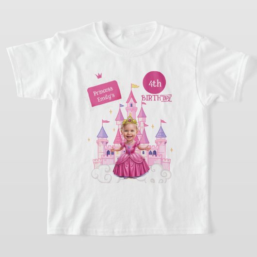 Hot Pink Custom 4e verjaardag prinses karikatuur T-shirt (Laagn)