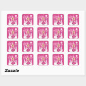 Hot Pink Custom 4e verjaardag prinses karikatuur Vierkante Sticker (Vel)