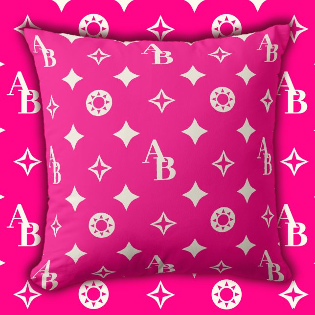 Hot Pink Custom Monogram Pattern Sierkussen (Creator heeft geüpload)