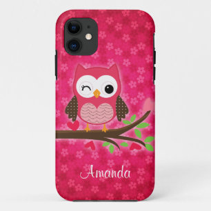 Hot Pink Cute Owl Girly Case-Mate iPhone Case