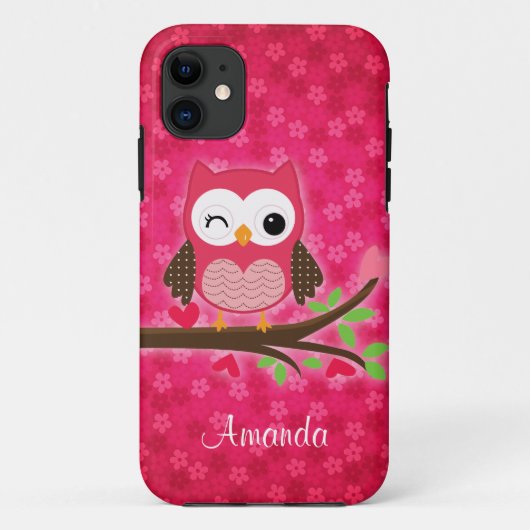 Hot Pink Cute Owl Girly Case-Mate iPhone Case (Achterkant)