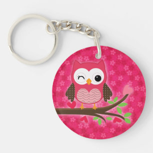 Hot Pink Cute Owl Girly, gepersonaliseerd met foto Sleutelhanger