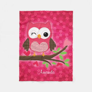 Hot Pink Cute Owl Girly op maat Fleece Deken