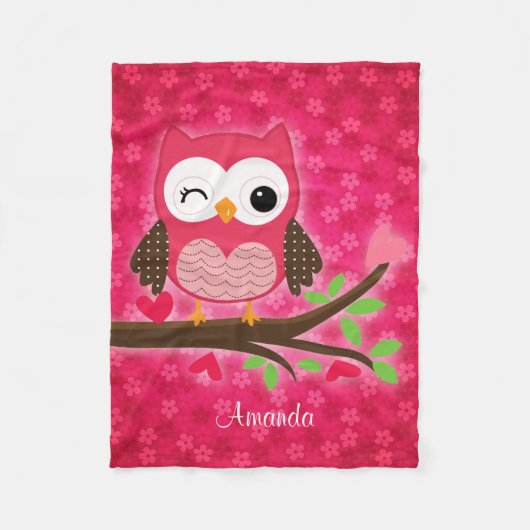 Hot Pink Cute Owl Girly op maat Fleece Deken (Voorkant)
