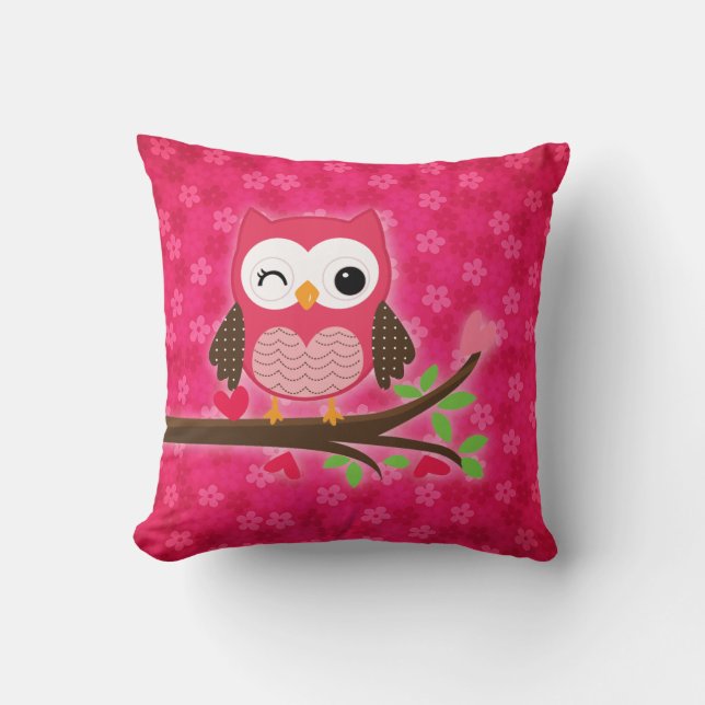 Hot Pink Cute Owl Girly op maat Kussen (Voorkant)