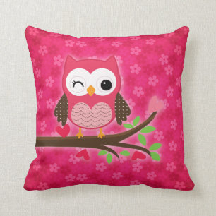 Hot Pink Cute Owl Girly op maat Kussen