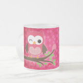 Hot Pink Cute Owl Girly op maat Matglas Koffiemok (Voorkant links)