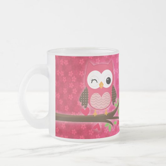 Hot Pink Cute Owl Girly op maat Matglas Koffiemok (Links)