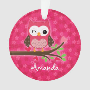 Hot Pink Cute Owl Girly op maat Ornament