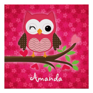 Hot Pink Cute Owl Girly op maat Perfect Poster
