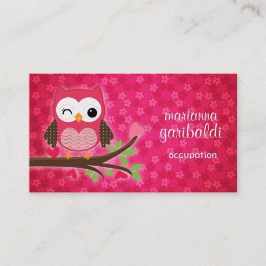Hot Pink Cute Owl Girly Visitekaartje (Voorkant)