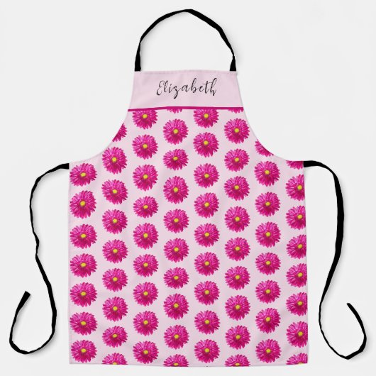  Hot Pink Daisies Aangepaste naam Schort (Voorkant)