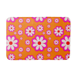 Hot Pink Daisies op Verbrand Sinaasappel 70s Retro Badmat
