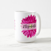 Hot Pink Daisy Custom Naam en Monogram Koffiemok (Voorkant rechts)