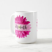 Hot Pink Daisy Custom Naam en Monogram Koffiemok (Voorkant links)