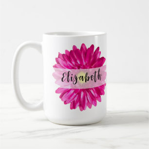  Hot Pink Daisy Custom Naam en Monogram Koffiemok