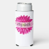  Hot Pink Daisy Custom Naam en Monogram Seltzer Blikjeskoeler (Seltzer Achterkant)