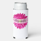  Hot Pink Daisy Custom Naam en Monogram Seltzer Blikjeskoeler (Seltzer Voorkant)