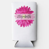  Hot Pink Daisy Custom Naam en Monogram Seltzer Blikjeskoeler (Voorkant)