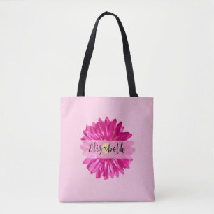 Hot Pink Daisy Custom Naam en Monogram Tote Bag