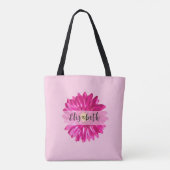  Hot Pink Daisy Custom Naam en Monogram Tote Bag (Achterkant)