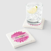 Hot Pink Daisy Custom Naam Stenen Onderzetter (Zijkant)